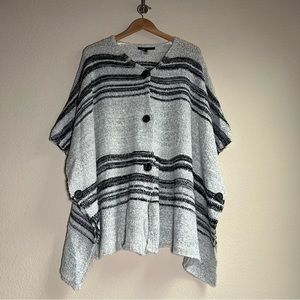 BCBGMAXAZARIA Soft Knit Poncho Sweater Gray & Black Stripes Size L/XL